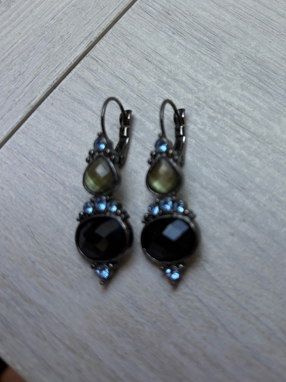 Elegant Dark Blue and Green Drop Earrings with ligjt Blue Accents